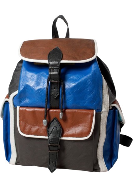 Hakiki Deri Sırt Çantası Siyah-Lacivert-Beyaz Garnili 3cep ÇNTDRSYHLCVRTBYZ3CEP01