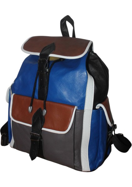 Hakiki Deri Sırt Çantası Siyah-Lacivert-Beyaz Garnili 3cep ÇNTDRSYHLCVRTBYZ3CEP01