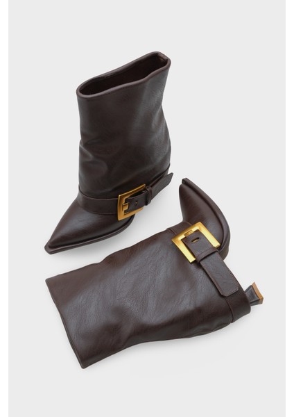 Kadın Sivri Burun Kemer Tokalı Topuklu Günlük Bot Hatiy Kahve modelleri