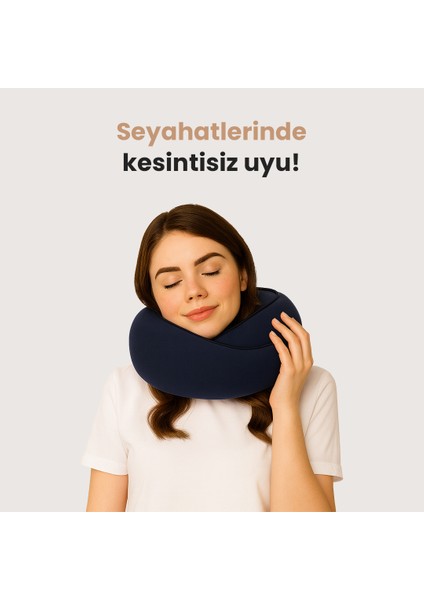 Lacivert Seyahat Boyun Yastığı Visko Hafızalı Kolay Taşınabilir %100 Visco Konforlu Ortopedik