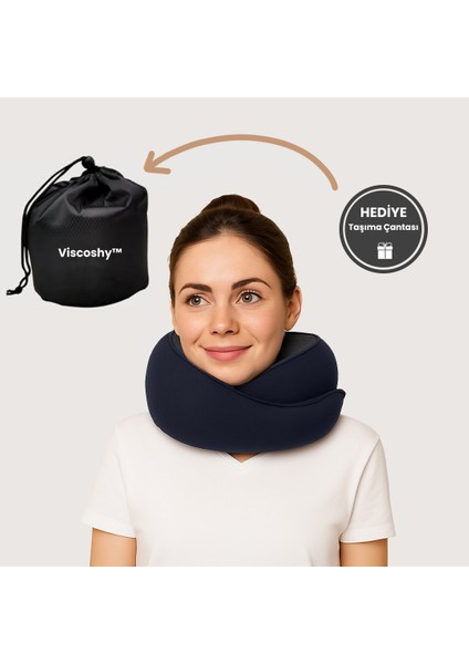 Lacivert Seyahat Boyun Yastığı Visko Hafızalı Kolay Taşınabilir %100 Visco Konforlu Ortopedik fiyatları