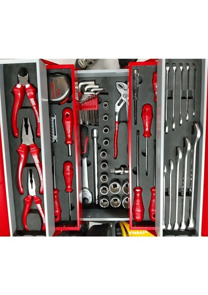 62 Parça Mekanikçi Takım Çantası – 5 Bölmeli Çelik Gövde, Dayanıklı ve Profesyonel Kullanıma Uygun