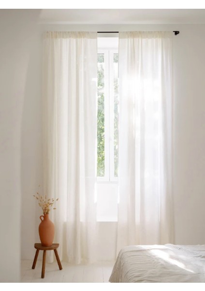 Keten Perde Beyaz Çubuk Cepli 130X275 cm fiyatları