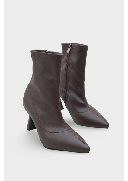 Kadın Sivri Burun Topuklu Streç Günlük Bot Kaliy Kahve