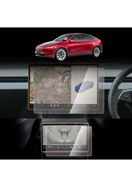 Tesla Model Y 2025 Juniper Için 2 Adet Ön+ Arka Ekran Koruyucu Set Nano Flex Ekran Koruyucu
