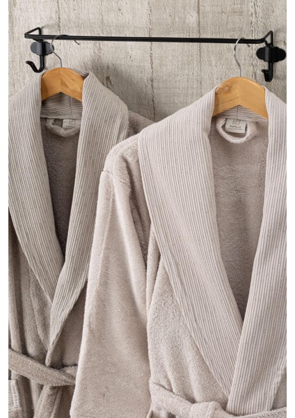 6 Parça Sedef Bambu Jakar Desenli Bornoz Seti Somon Koyu Bej modelleri