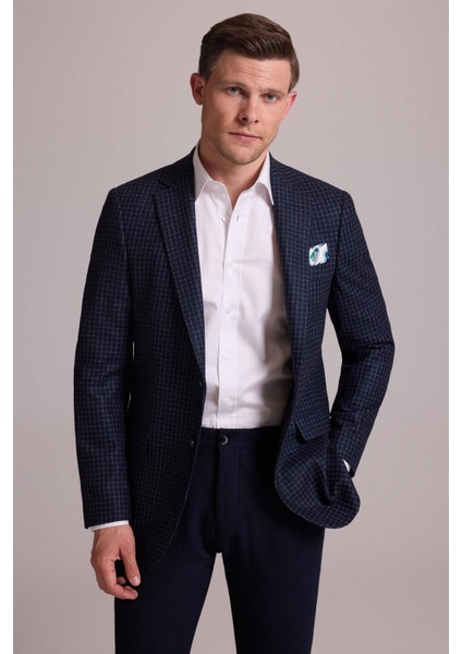 Erkek Lacivert Regular Fit Mono Yaka %100 Yün Ceket