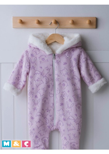 Bebek Kalın Kışlık Fermuarlı Kapüşonlu Peluş Mor Tulum Thick Fleece Jumpsuit fiyatları
