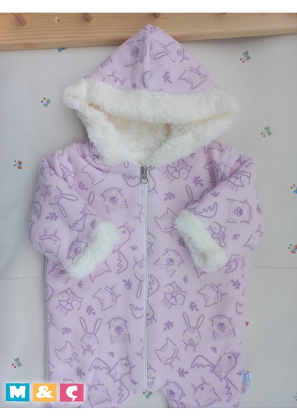 Bebek Kalın Kışlık Fermuarlı Kapüşonlu Peluş Mor Tulum Thick Fleece Jumpsuit modelleri