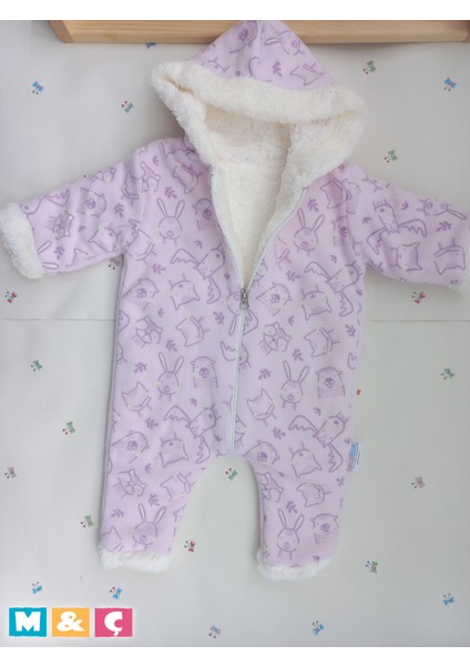 Bebek Kalın Kışlık Fermuarlı Kapüşonlu Peluş Mor Tulum Thick Fleece Jumpsuit fırsatları
