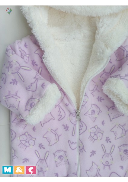Bebek Kalın Kışlık Fermuarlı Kapüşonlu Peluş Mor Tulum Thick Fleece Jumpsuit indirimleri