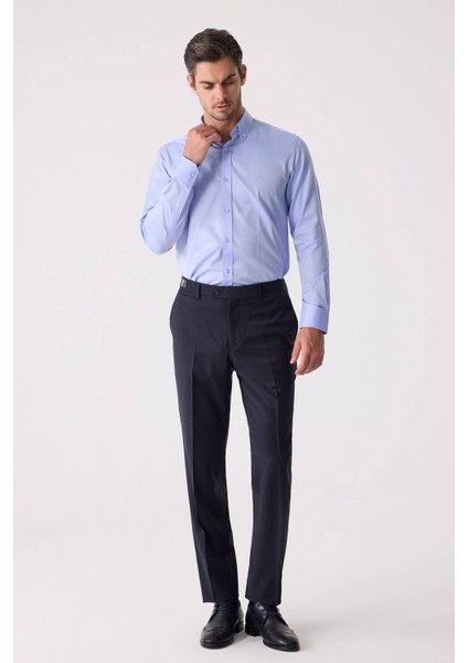 Erkek Lacivert Regular Fit Yün Karışımlı Kumaş Pantolon modelleri