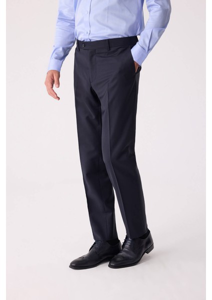 Erkek Lacivert Regular Fit Yün Karışımlı Kumaş Pantolon fırsatları