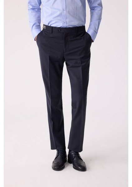 Erkek Lacivert Regular Fit Yün Karışımlı Kumaş Pantolon indirimleri