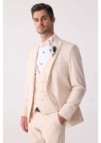 Erkek Slim Fit Sivri Yaka Yelekli Damatlık fırsatları