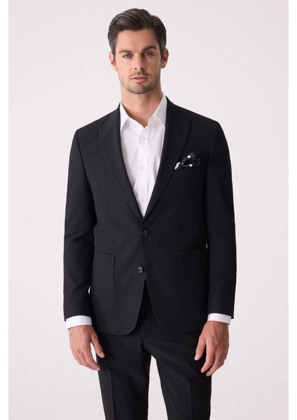 Erkek Siyah Slim Fit Torba Cep Çizgili Jogger Pantolonlu Sivri Yaka Takım Elbise indirimleri