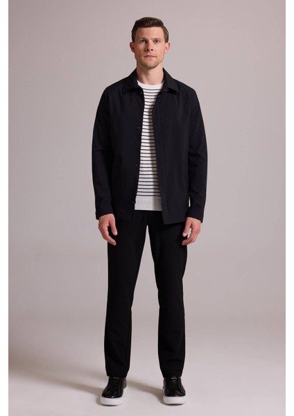 Erkek Siyah Regular Fit Gömlek Yaka Yazlık Mont