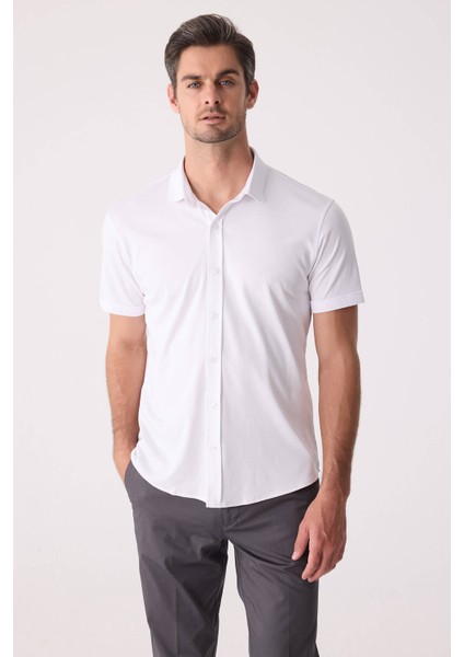 Erkek Beyaz Merserize Kısa Kol Gömlek