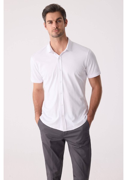 Erkek Beyaz Merserize Kısa Kol Gömlek fırsatları