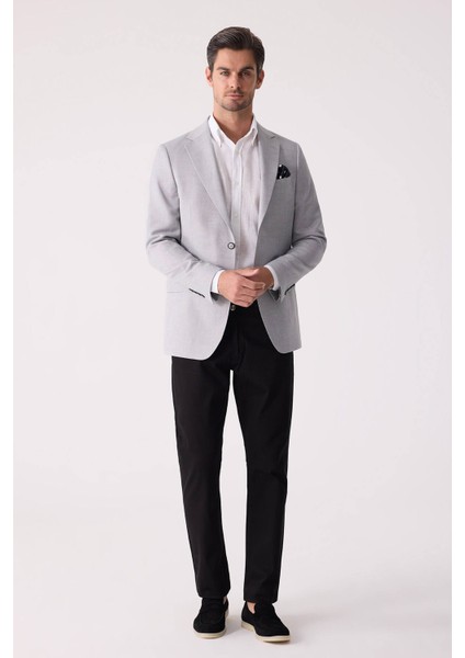 Erkek Açık Gri Regular Fit Keten Karışımlı Mono Yaka Ceket fiyatları