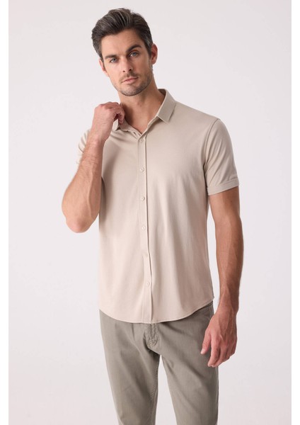 Erkek Bej Merserize Kısa Kol Gömlek indirimleri