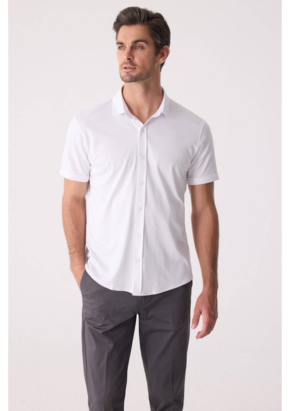Erkek Beyaz Merserize Kısa Kol Gömlek indirimleri