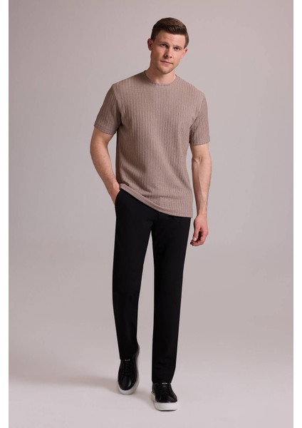 Erkek Bej Desenli Bisiklet Yaka T-Shirt modelleri