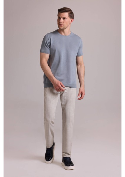 Erkek Mavi Regular Fit Bisiklet Yaka Triko Tişört modelleri