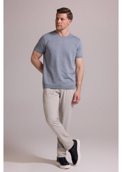 Erkek Mavi Regular Fit Bisiklet Yaka Triko Tişört indirimleri