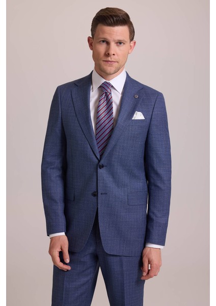 Erkek Mavi Regular Fit Mono Yaka Yünlü Takım Elbise fiyatları