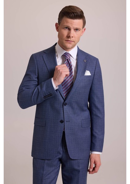 Erkek Mavi Regular Fit Mono Yaka Yünlü Takım Elbise fırsatları