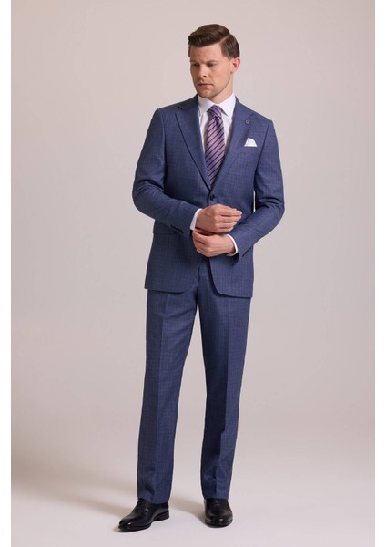 Erkek Mavi Regular Fit Mono Yaka Yünlü Takım Elbise indirimleri