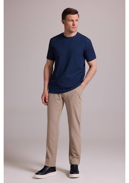 Erkek Lacivert Desenli Bisiklet Yaka T-Shirt modelleri