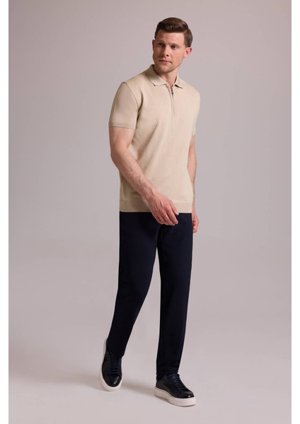 Erkek Bej Regular Fit Polo Yaka Fermuarlı Triko Tişört modelleri