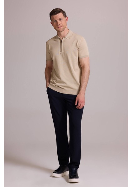 Erkek Bej Regular Fit Polo Yaka Fermuarlı Triko Tişört indirimleri
