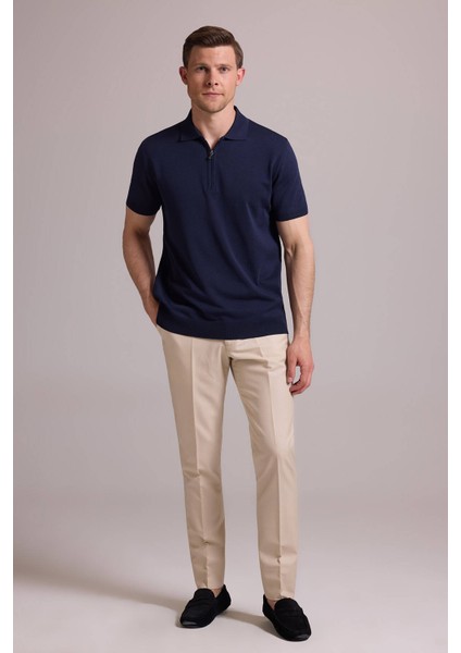 Erkek Lacivert Regular Fit Polo Yaka Fermuarlı Triko Tişört modelleri