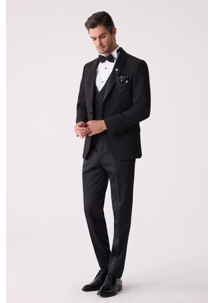 Erkek Siyah Slim Fit Şal Yaka Damatlık fiyatları