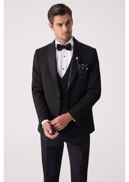 Erkek Siyah Slim Fit Şal Yaka Damatlık fırsatları
