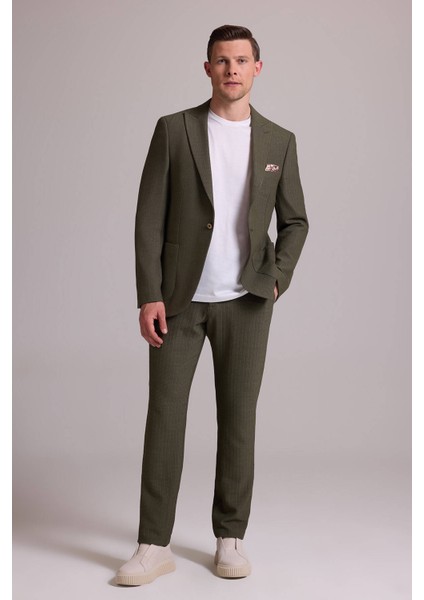 Erkek Yeşil Slim Fit Sivri Yaka Takım Elbise