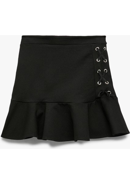 Bağlama Detaylı Viskon Karışımlı Volanlı Etek