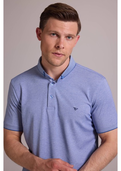 Erkek Mavi Regular Fit Merserize Polo Yaka T-Shirt
