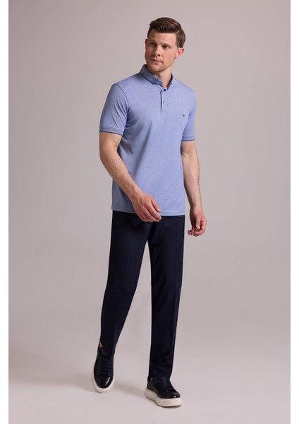 Erkek Mavi Regular Fit Merserize Polo Yaka T-Shirt modelleri
