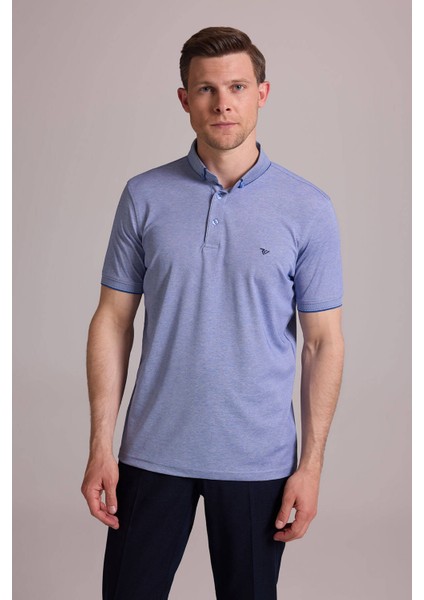 Erkek Mavi Regular Fit Merserize Polo Yaka T-Shirt fırsatları
