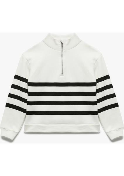 Şardonlu Uzun Kollu Fermuarlı Yarım Balıkçı Yaka Oversize Sweatshirt