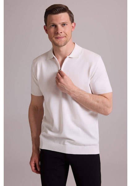 Erkek Kemik Regular Fit Polo Yaka Fermuarlı Triko Tişört fiyatları