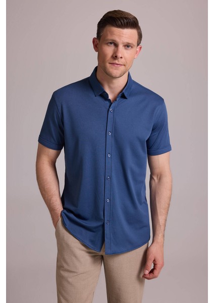 Erkek Mavi Merserize Kısa Kol Gömlek fiyatları