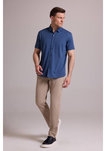 Erkek Mavi Merserize Kısa Kol Gömlek fırsatları