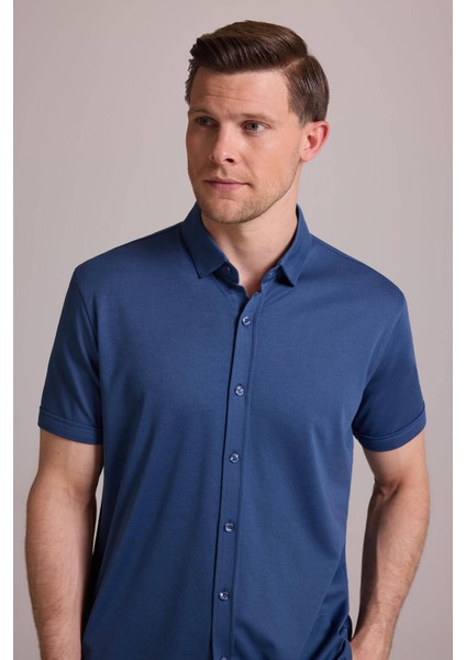 Erkek Mavi Merserize Kısa Kol Gömlek indirimleri