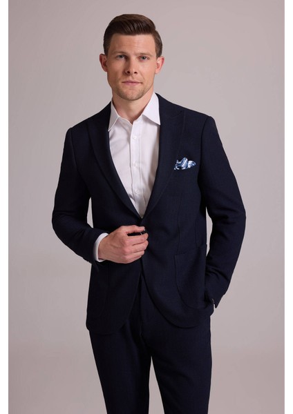 Erkek Lacivert Slim Fit Sivri Yaka Takım Elbise fırsatları