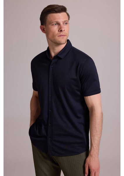Erkek Lacivert Merserize Kısa Kol Gömlek fiyatları